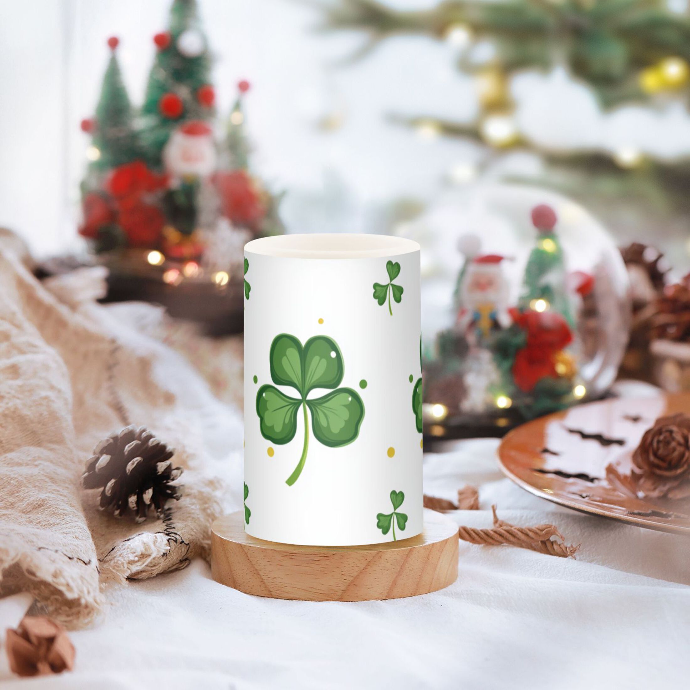 Clovers Dots St Patricks Day Flickering Flameless Candles LED Tealight Battery Operated with Remote Set of 2 Holiday Decor Ornaments