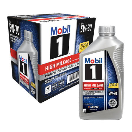 Mobil 1 High Mileage Full Synthetic Motor Oil 5W-30, 1 Quart (6 Pack)