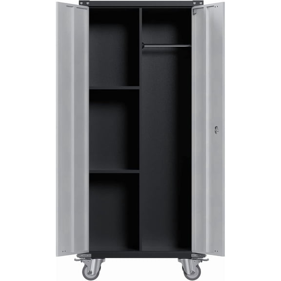 71 Inches Tall Heavy-Duty Lockable Metal Storage Cabinet with 360° Wheels, Steel Cabinet with Adjustable Shelves & Doors, Rolling Garage Cabinet for Office, Home, Pantry and Workshop Use