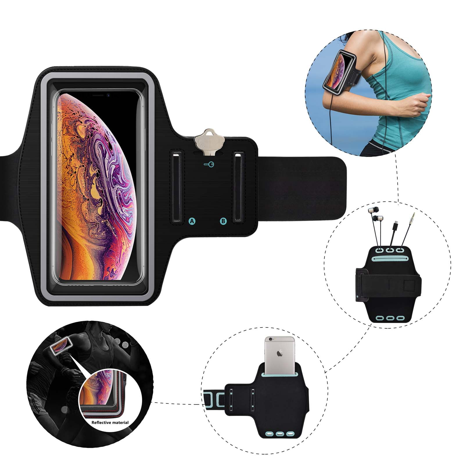 8/7 Water Resistant Lightweight Soft Neoprene Stretchable Dual Arm Slots White 6S 6-4,7 Inch MMOBIEL Sportband for iPhone XS/X 