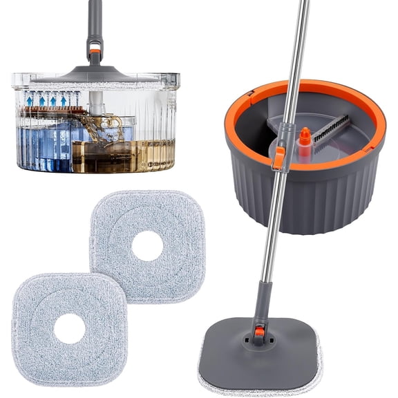 Mop and Bucket Set,Spin Set with Separate Dirty Clean Water,2 Replaceable Pads,Deep-Cleaning Mops for Floors, Versatile Walls