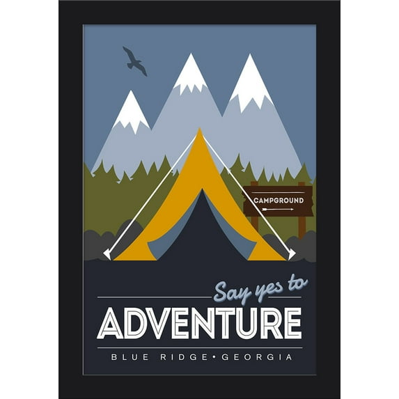 Blue Ridge, Georgia - Say Yes to Adventure - Tent - Lantern Press Artwork (12x18 Giclee Art Print, Gallery Framed, Black Wood)