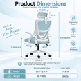 thumbnail image 3 of JaxSteam Ergonomic Office Chair High Back Mesh Desk Chair with Headrest Adjustable Armrest Height,White-Blue, 3 of 7