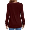 thumbnail image 3 of Idoravan Long Sleeve Shirts for Women,Ladies, Fashion Women Long Sleeve Comfortable Breathable Round--Neck Shirt Tops Wine S, 3 of 8