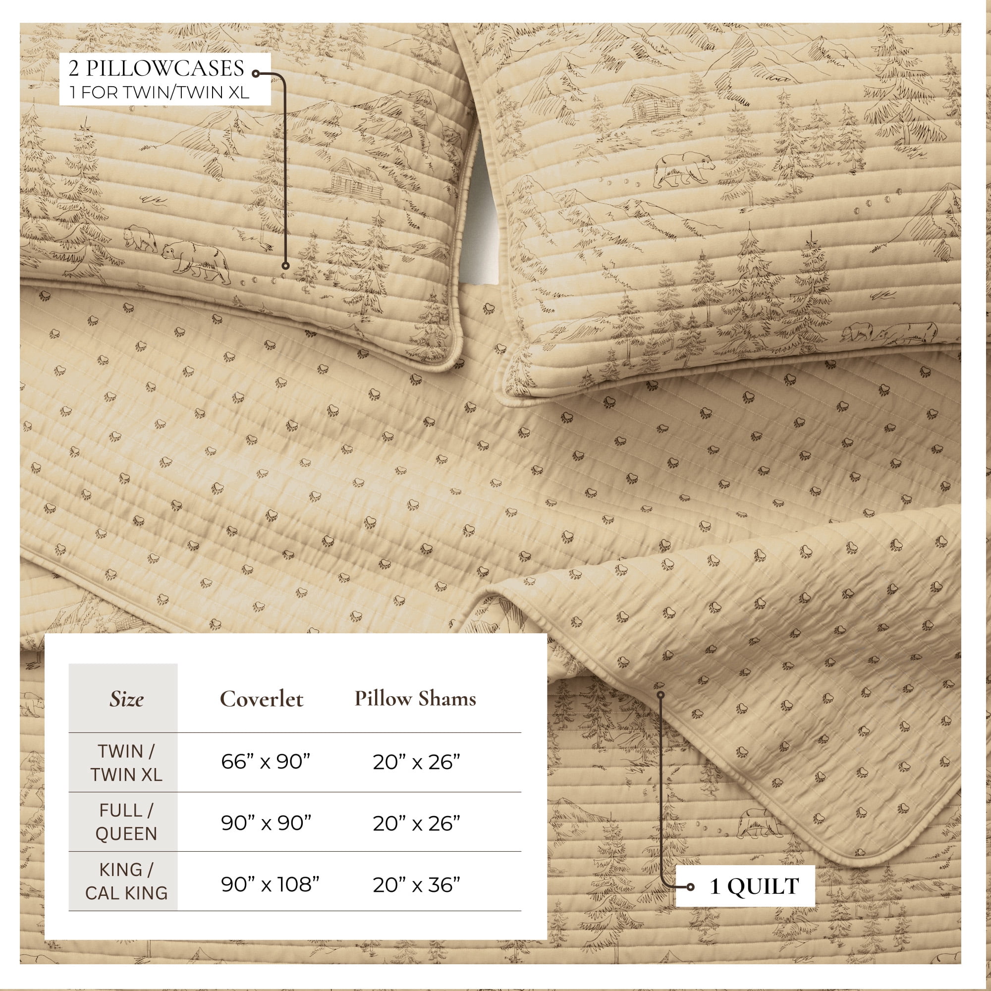 Lodge Quilt Set - Lightweight, Soft, All-Season - 2-Piece Reversible Rustic Bedding Set (Twin / Twin XL, Bear Mountain Scene)