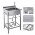 thumbnail image 5 of Stainless Steel Outdoor Sink,Freestanding Single Bowl Utility Sinks with Cold/Hot Water Pipe,Storage Shelf,Faucet and Adjustable Legs,Outdoor Sink Station with Storage Shelf for Backyard,Restaurant, 5 of 6