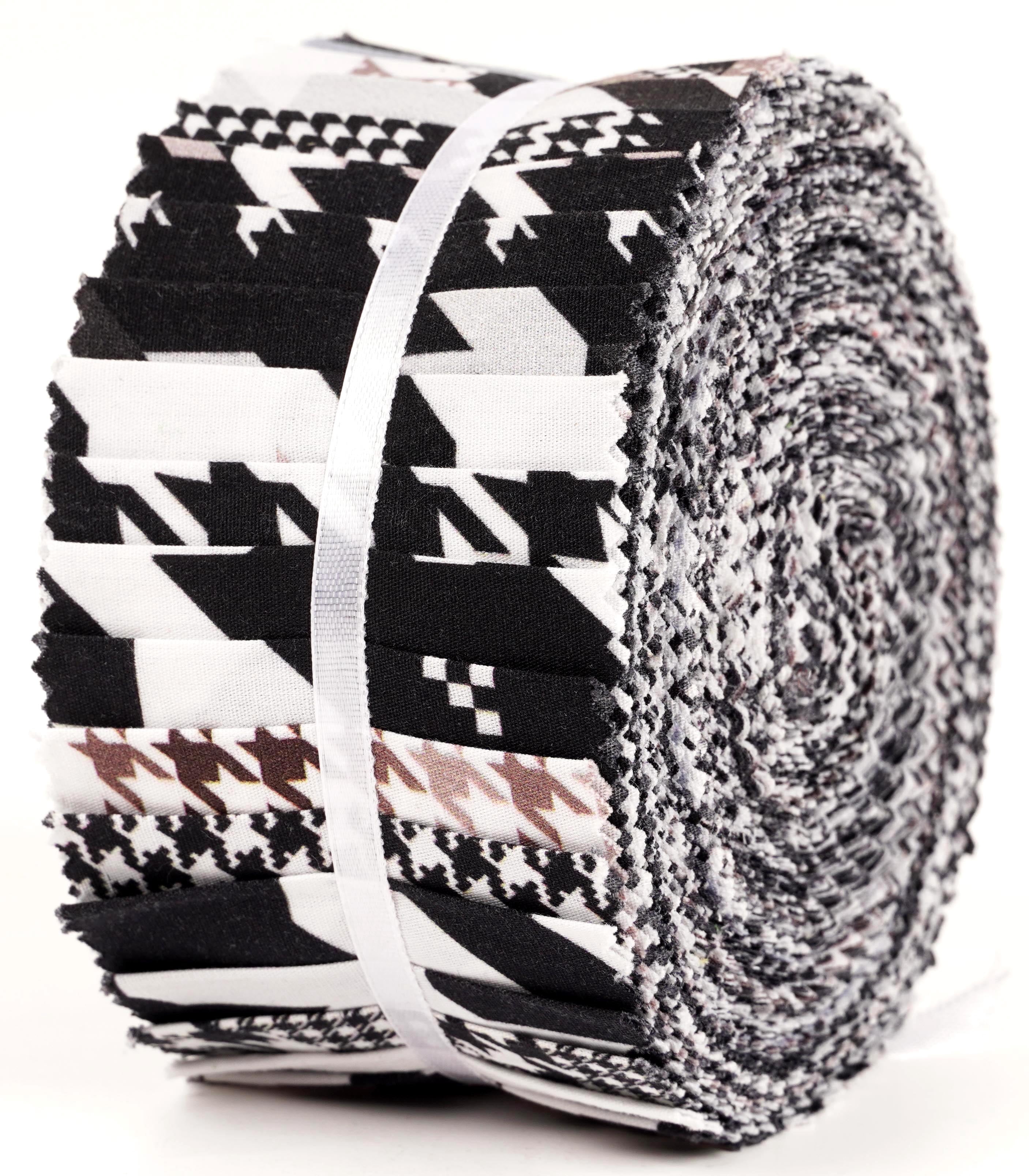Soimoi 40Pcs Houndstooth Print Cotton Precut Fabrics For Quilting Craft Strips 2.5x42inches Jelly Roll - White & Black