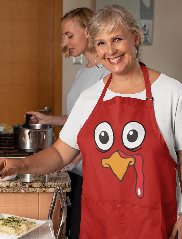 Tstars Turkey Face Funny Thanksgiving Cooking Team Apron for Men Women One Size Red