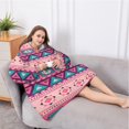 thumbnail image 5 of Oversized Wearable Blanket Hoodie,Pink and Teal Geometric Boho Pattern Sherpa Blanket Hoodie with Super Pockets,Super Warm Fuzzy Pullover for Women & Men, 5 of 6
