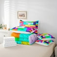 thumbnail image 5 of 3D Building Blocks 7 Pcs Comforter Set Twin, Colorful Construction Bedding , Rainbow Brick Teal Sheet Set Bed in A Bag Funny Patchwork Geometric Rectangle Quilt, 5 of 5
