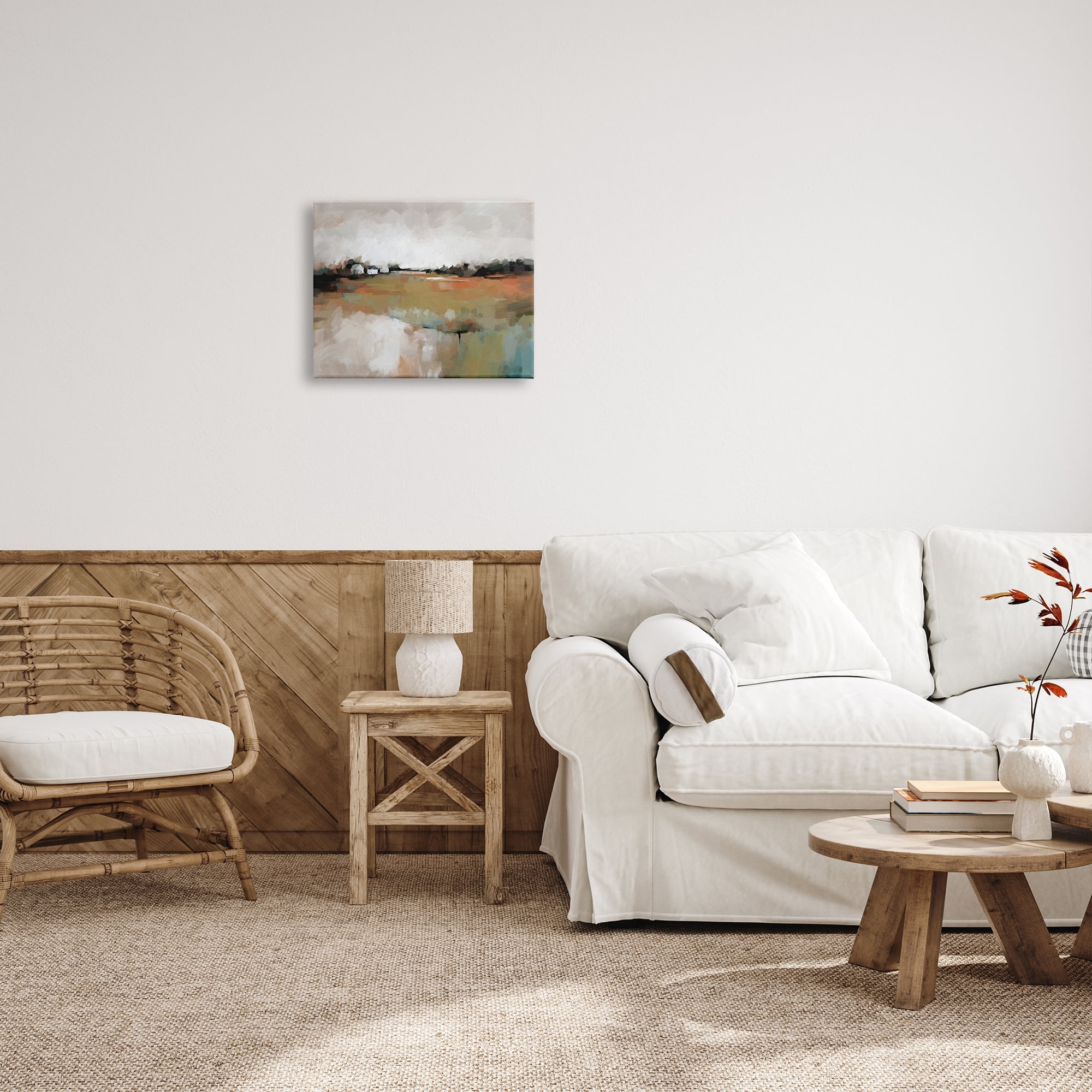Stupell Industries Abstract Country Barns Landscape Landscape Painting Gallery Wrapped Canvas Art Print Wall Art, 20 x 16