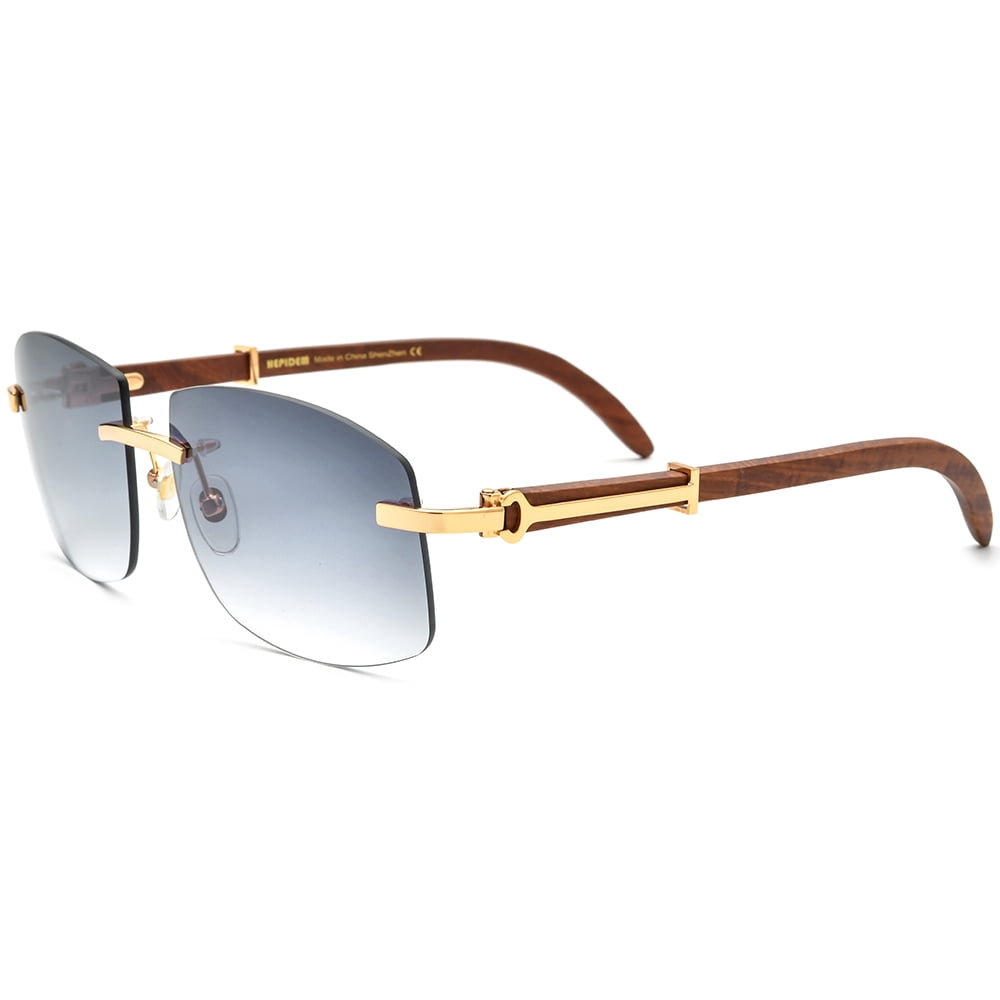 HEPIDEM Wood  Sunglasses for Men Rimless Square Wood Sun Glasses (50259 Wood Gray)