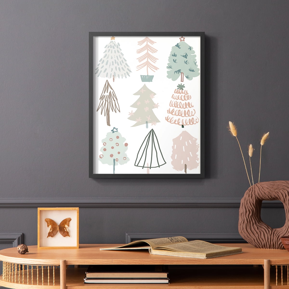 Christmas Tree Sketchbook I Framed Print in Black Solid Wood Framed Print No Nail Hanging