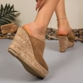 thumbnail image 4 of Rokment Peep Toe Platform Wedge Slides Sandals for Women Ladies Fashion Casual Suede Chunky High Heels Dress Slip on Cork Footbed Summer Shoes Brown Size 9, 4 of 8