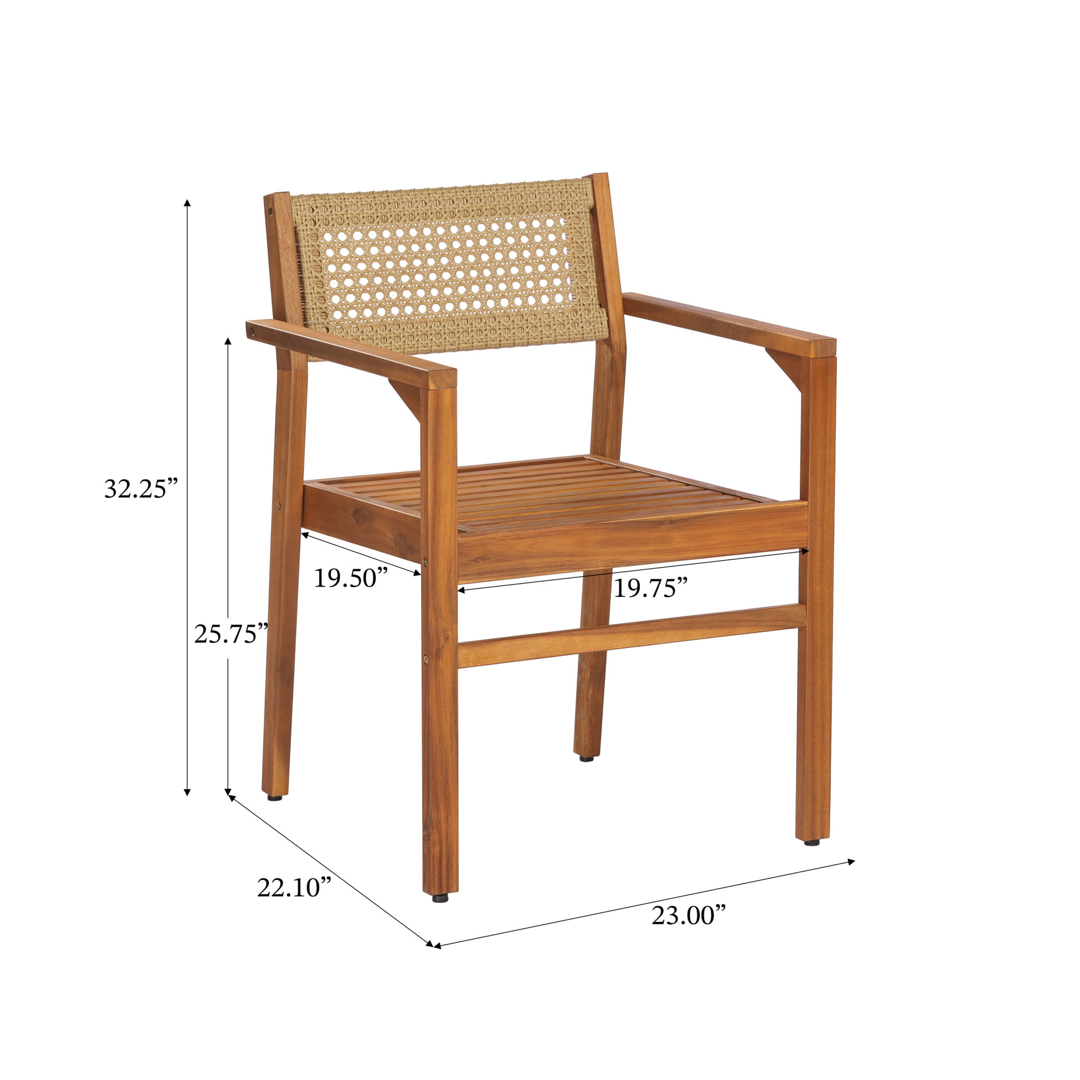 Christopher Knight Home Outdoor Patio Acacia Wood Dining Chair with Wicker Backrest, Teak, Set of 4