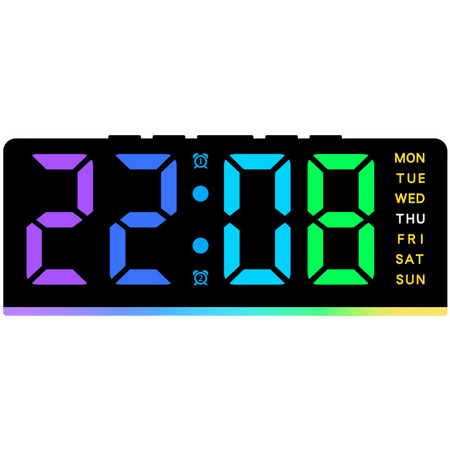 HIKVEX Rgb Led Digital Alarm Clock with Date Time Weekday and Dual Alarm Settings Gh0739 Black Case