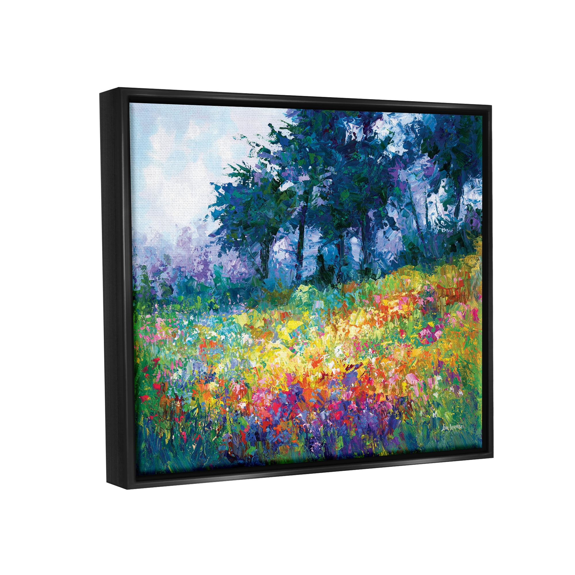 Stupell Industries Wildflowers in Bloom Meadow Landscape Painting Black Floater Framed Canvas Art Print Wall Art, 21 x 17