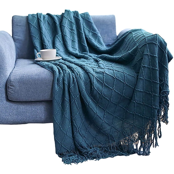 Manta de sofá súper suave, de punto, de dos caras, manta, manta, viaje, camping, manta, para sofá, sofá, cama, manta de punto, manta de sofá, 130 x 200 + 15 cm Adepaton LKX-0027-3