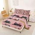 thumbnail image 2 of Manfei Cartoon Train Queen Sheets,Pink Striped Print Queen Sheet Sets,4 Pieces,1 Flat Sheet, 1 Fitted Sheet and 2 Pillowcases, 2 of 6