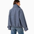 thumbnail image 4 of LNZGNM Plaid Bomber Jacket for Women Zip Up Stand Collar Long Sleeve Jackets Elastic Cuff Loose Lightweight Fall Winter Coat with Pockets,Navy (M), 4 of 5
