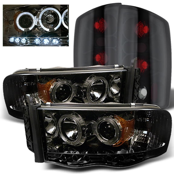 AKKON - For Dodge Ram 1500 2500 3500 Smoked Lens Projector LED Headlights   Black Smoke Tail Lights Lamps