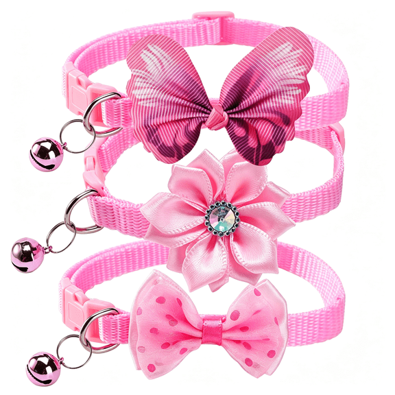 GASTROPOD 2 Pcs Xxsmall Dog Collar with Bell, Pink Bow Small Collar Lightweight Xxs Cute Girl Kitten Collars Adjustable Dogs Collars for Small Puppy Kitten Pets Indoor Outdoor Decor(Under 11 Pounds)