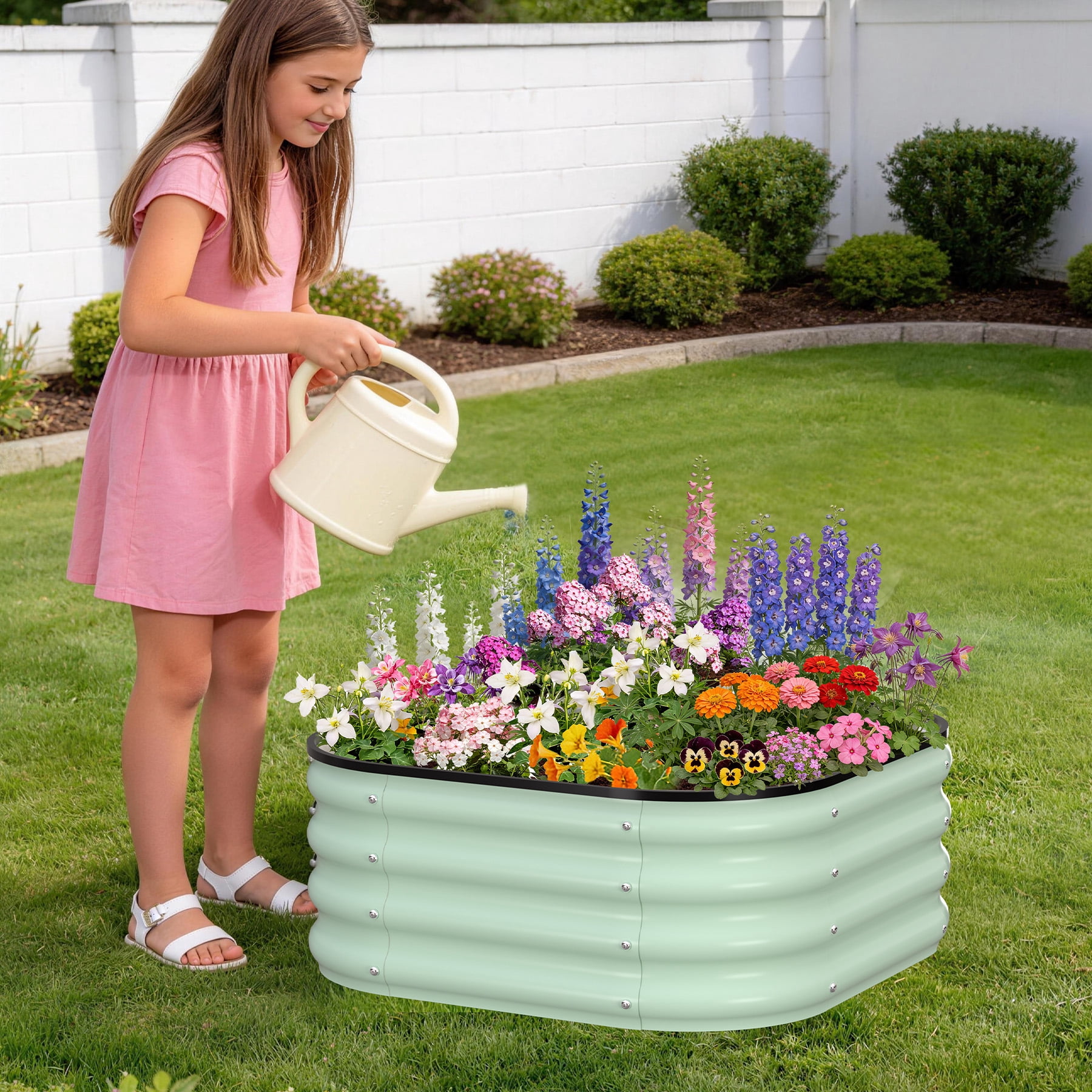 Garvee 2x2x1FT Raised Garden Bed, 2-Pack Metal Planter Boxes, Extra Large Oval Raised Bed for Vegetables Flowers Fruits, Modern Green Outdoor Kit
