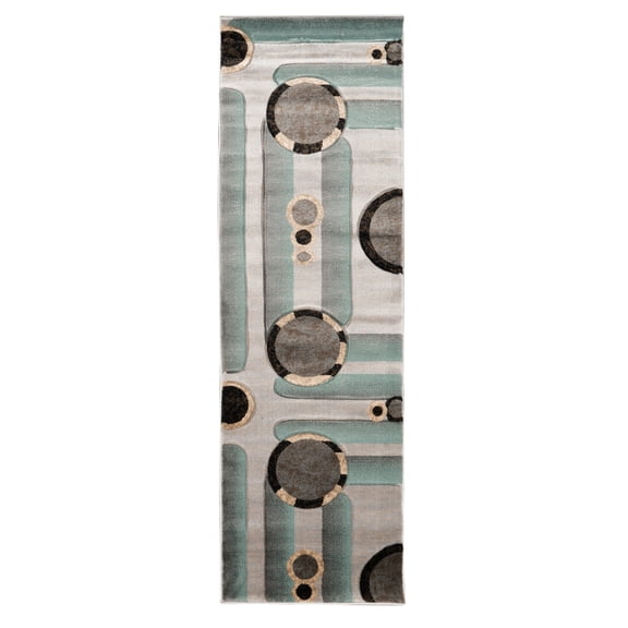Milan Mira Ivory Turquoise Area Rug 26" x 8" Abstract Pattern Easy Care