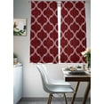 thumbnail image 4 of Deep Red Morocco Sheer Curtains 63 Inch Length 2 Panels for Living Room, Retro Farmhouse Quatrefoil Plaid Voile Kitchen Curtain Set, Luxury Privacy Drapes Window Treatment for Bedroom, 4 of 7