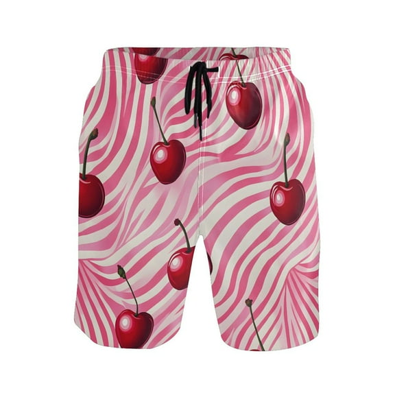 joogoo Men's Swim Trunks Cherry on Wave Beach Shorts with Pockets M