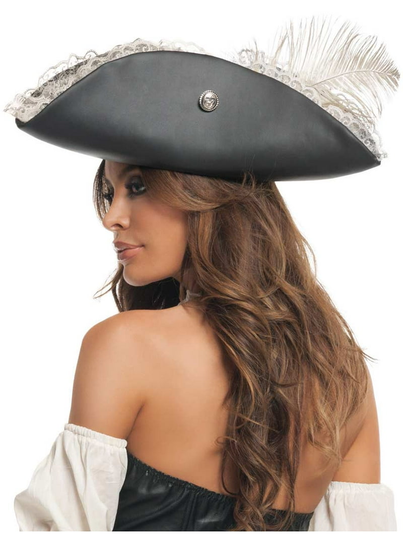 Women's Black Pearl Pirate Hat for Adult Halloween Costume