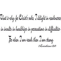 2 Corinthians 12:10, Bible Verse Vinyl Wall Decal by Scripture Wall Art, 11"x22" Black, Christian