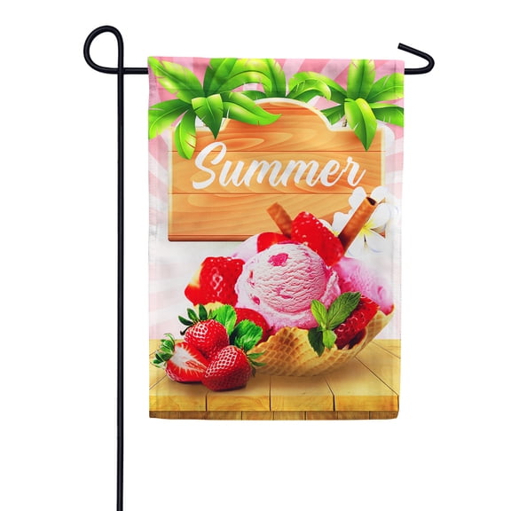 America Forever Summer Ice Cream Garden Flag 12.5 x 18 inches Beat the Heat Strawberry Pink Ice Cream Cool Refreshing Double Sided Seasonal Yard Outdoor Decorative Summertime Garden Flag