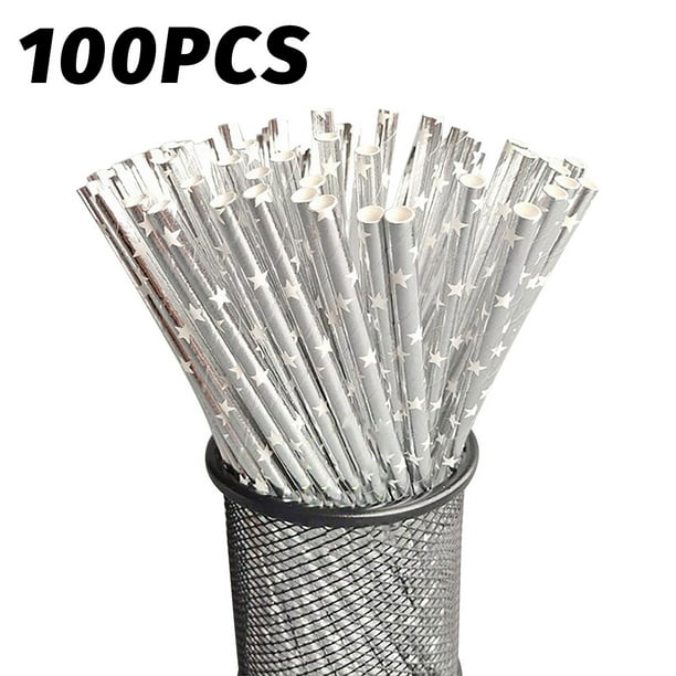 Pajitas de Papel Desechables, Diseño Ecológico con Revestimiento Dorado, Resistentes y Seguras para Bebidas Frías y Calientes, Perfectas para Fiestas y Celebraciones, Paquete de 100, Sin Quí