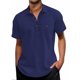 thumbnail image 1 of Camisa informal de manga corta para hombre, poliéster, color liso, corte clásico, verano, 1 of 4