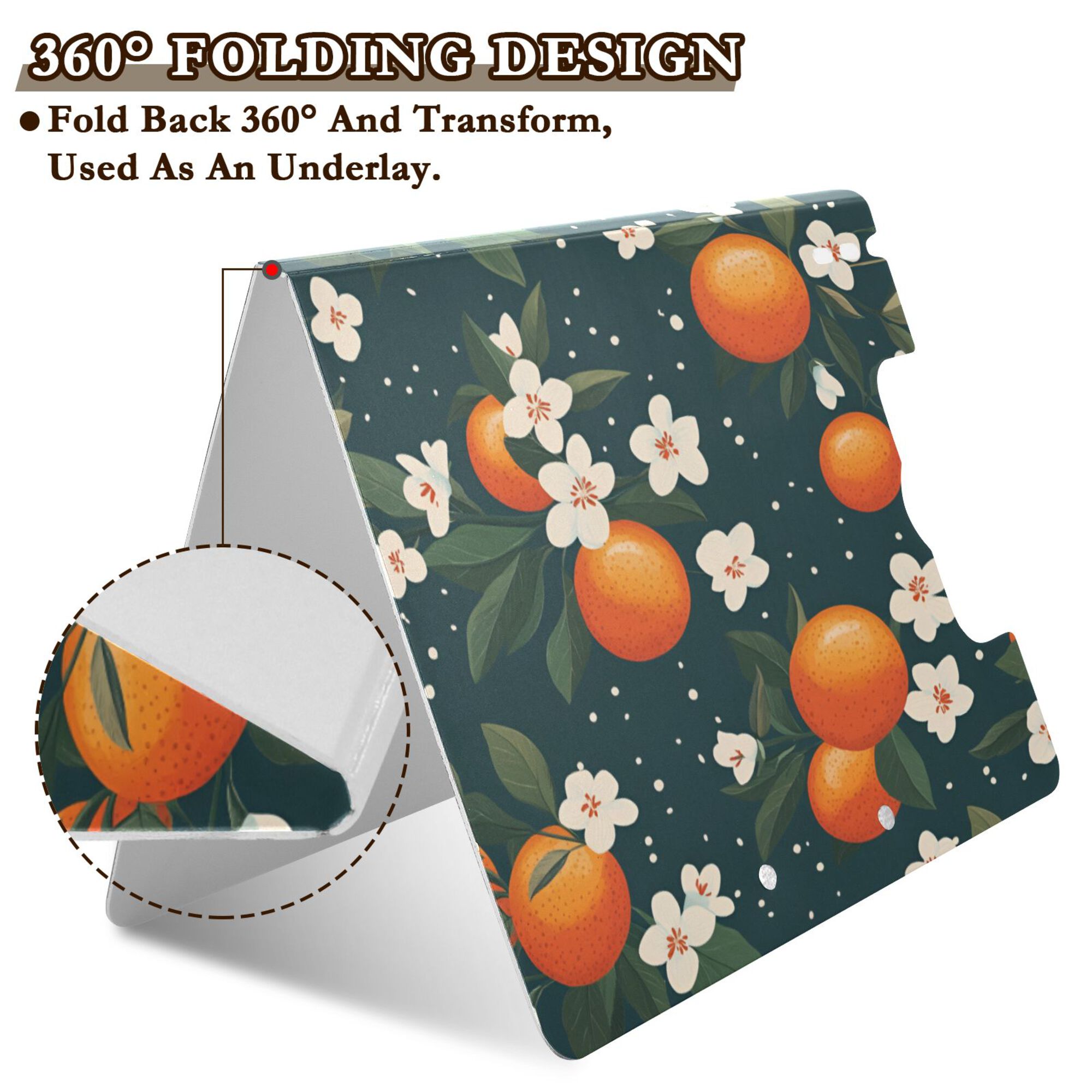 FORMRS A4 Clipboard Folder with Pen Holder Horizontal Foldable School Office Binder, Blue Floral Oranges