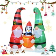 5FT Christmas Inflatable Gnomes Carrying Penguin Christmas Inflatable Decorations Built-in LED Lights, Christmas Blow Up Yard Decorations for Indoor Outdoor Garden