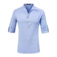 thumbnail image 1 of Lars Amadeus Camisa Henley Ligero Cuello Con Banda Botón Abajo Mangas Largas Casual Para Hombres Azul Claro S Unique Bargains Camisa, 1 of 7