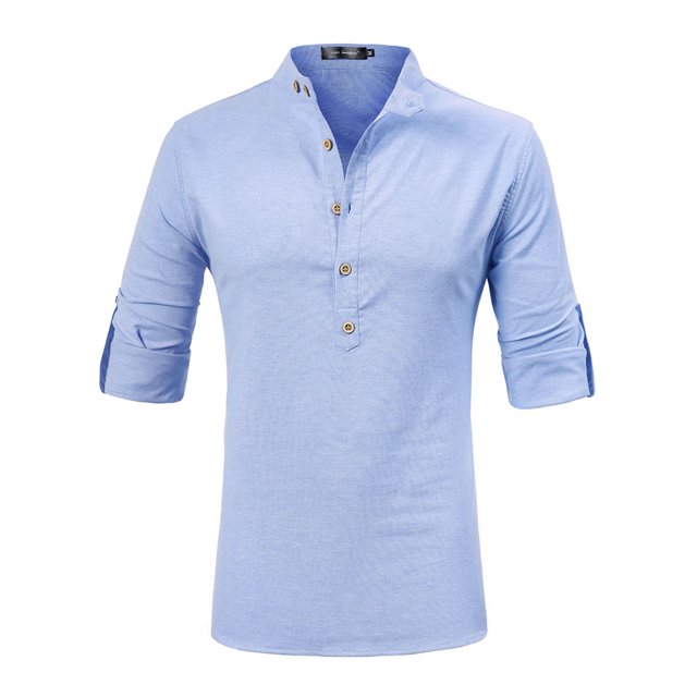 Lars Amadeus Camisa Henley Ligero Cuello Con Banda Botón Abajo Mangas Largas Casual Para Hombres Azul Claro S Unique Bargains Camisa