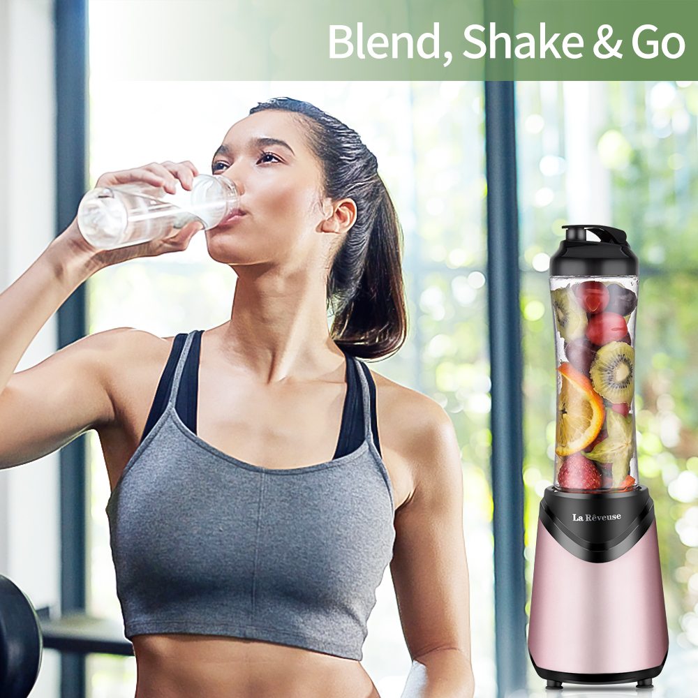 La Reveuse 300W Personal Smoothie Blender with 18 oz Bottle, Pink photo 5