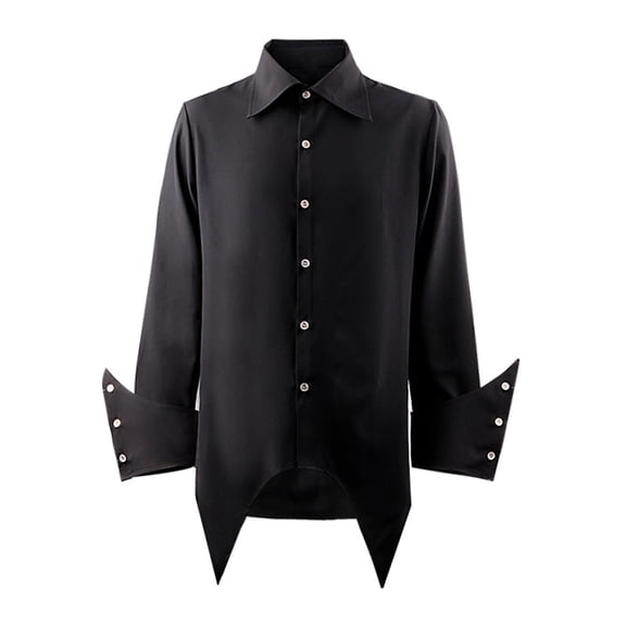 Lolmot Gothic Shirt for Men, Medieval Steampunk Stage Performance Costume Black Long Sleeve Lapel Court Shirts Halloween Cosplay Blouses
