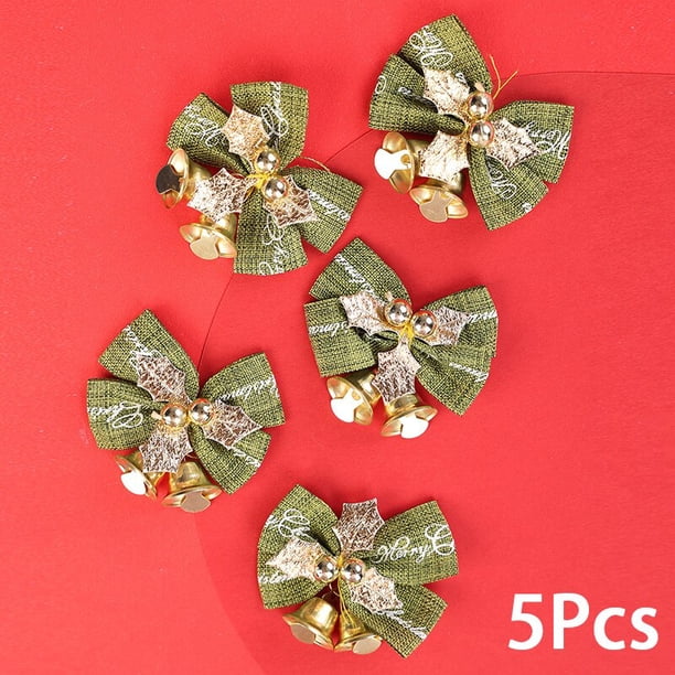 Lazo pequeño de lino con campana para decoración del hogar, colgante creativo para árbol de Navidad, accesorios para fiesta de boda, 5 piezas