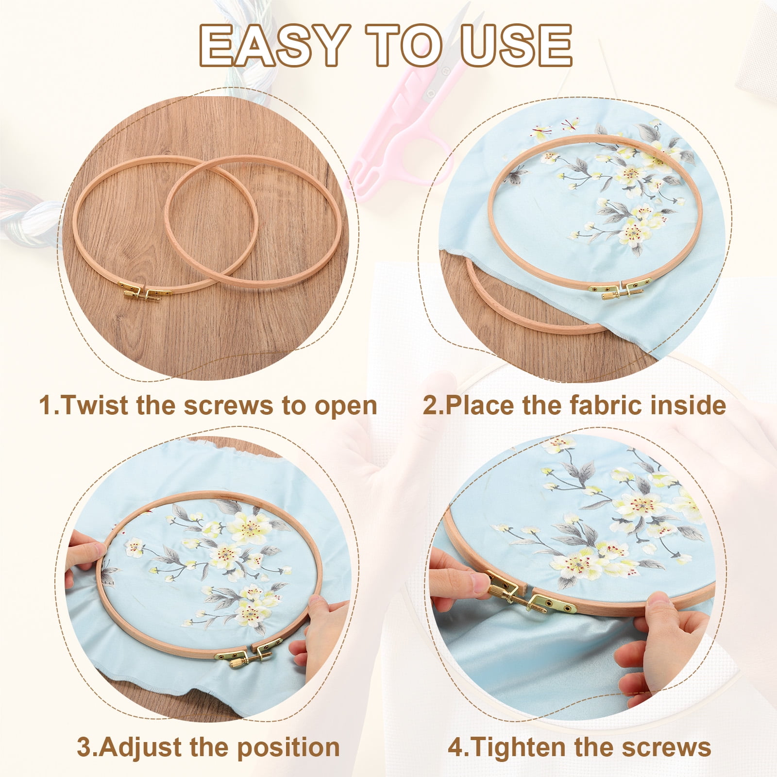 Uxcell 3 Pieces 12 Inch Beech Wood Embroidery Hoops, Circle Cross Stitch Hoop Frames with Adjustment Brass Screw