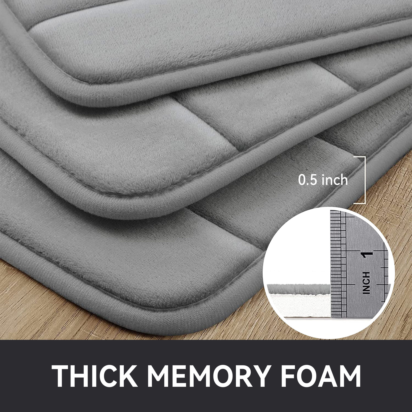 Tripumer Memory Foam Bathroom Mat Set Bathroom Rug Set 3 Piece Non Slip Extra Absorbent Thick Soft Dry Bathroom Mat Sets for Bathroom Washable Carpets Set Light Gray