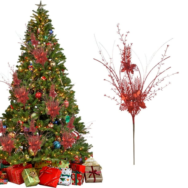 mfyjkho Ramas Navideñas De 81 Cm Con Polvo Dorado, Bayas Y Lentejuelas: Ramas De Plástico Para Decorar Fiestas Y El Hogar (1 Unidad)