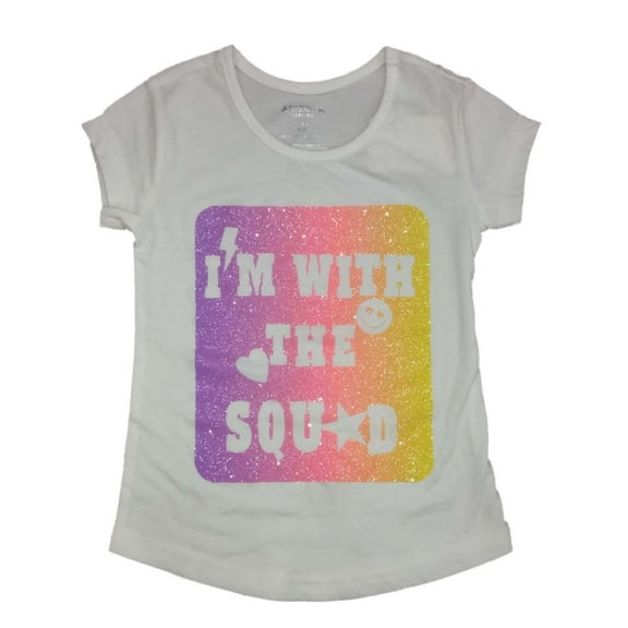 Girls White Glitter I'm With The Squad T-Shirt Tee Shirt XXS (4/5)