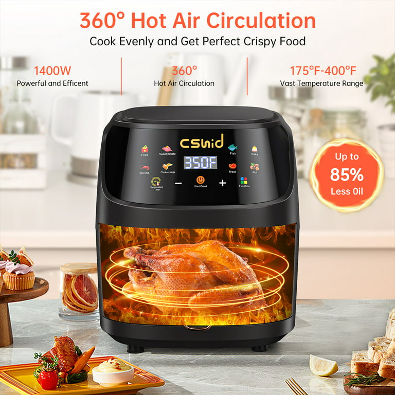 8 QT Large Air Fryer Capacity Touch Screen Smart Fryers Household  Multi-function Window Visible Air fryer that Crisps, Roasts, Reheats, &  Dehydrates,Including Air Fryer Paper Liners 50PCS,Black 
