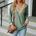 thumbnail image 3 of Women's Lace V Neck Shirts Long Sleeve Dressy Crochet Tshirt Tops Classic Casual Pullover Blouses Solid Hollow Tunics Short Sleeve Athletic Shirt Women Long Sleeve Woman Shirts Plain Loose T Shirts, 3 of 7