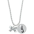 thumbnail image 1 of Delight Jewelry Silvertone 3-D Textured Bow Silvertone Script Initial Disc - J - Charm Necklace, 20"+3", 1 of 4