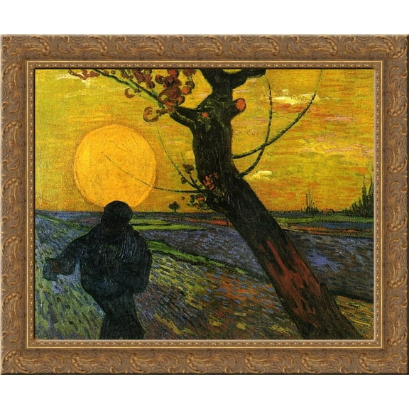 Sower with Setting Sun 24x20 Gold Ornate Wood Framed Canvas Art by Vincent van Gogh